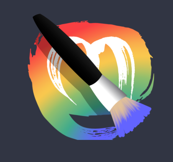 Logo of mastoart.social. A large paintbrush is painting an M inside an oval with a tail. The oval is filled with rainbow coloured paint.